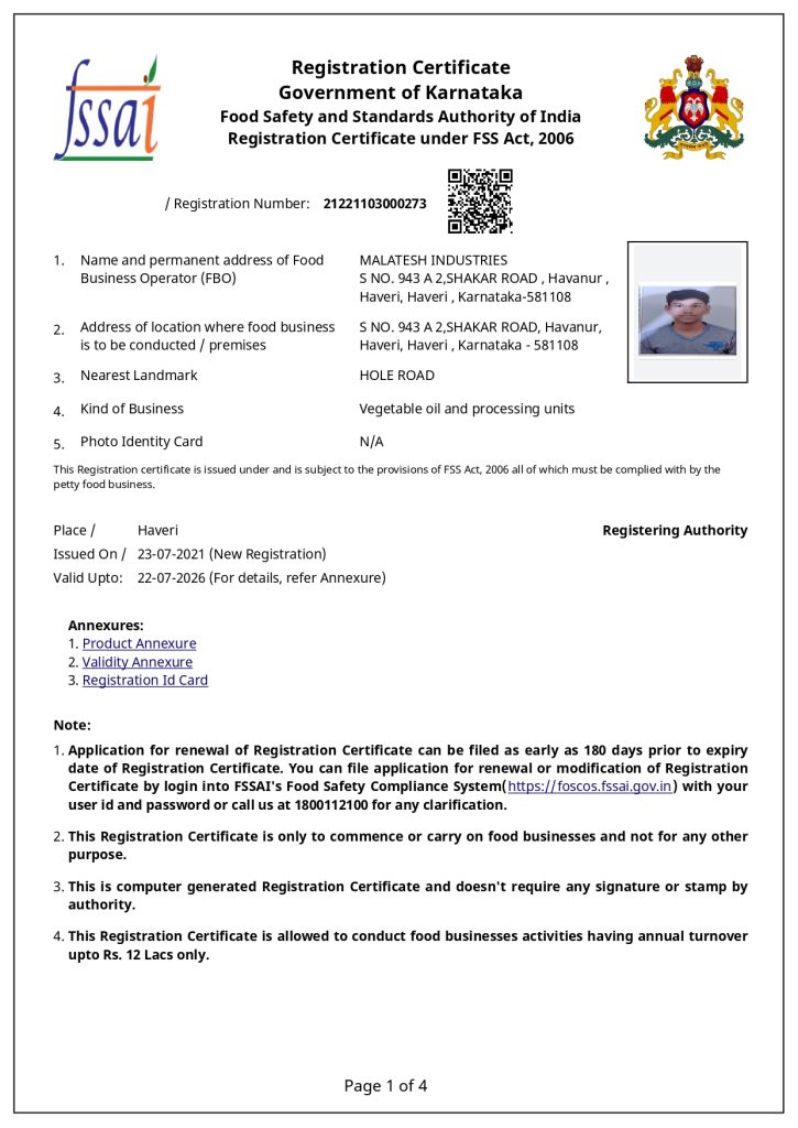 Fssai certificate-malatesh industries